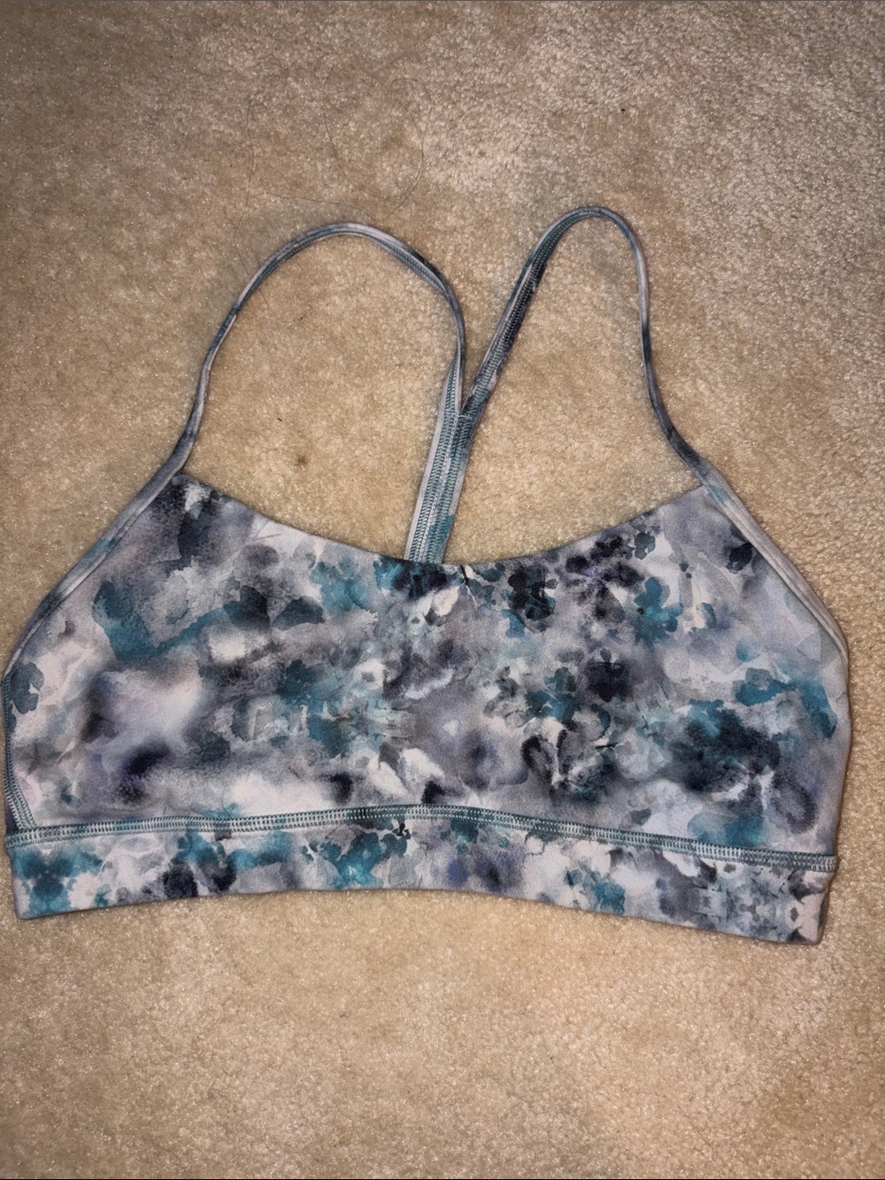 lululemon athletica Blue Gray Floral Watercolor flow y bra